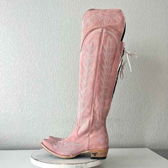 Lane LEXINGTON Over the Knee Womens Cowboy Boots 8 Pink Western Cowgirl Lace Up - Picture 5 of 13